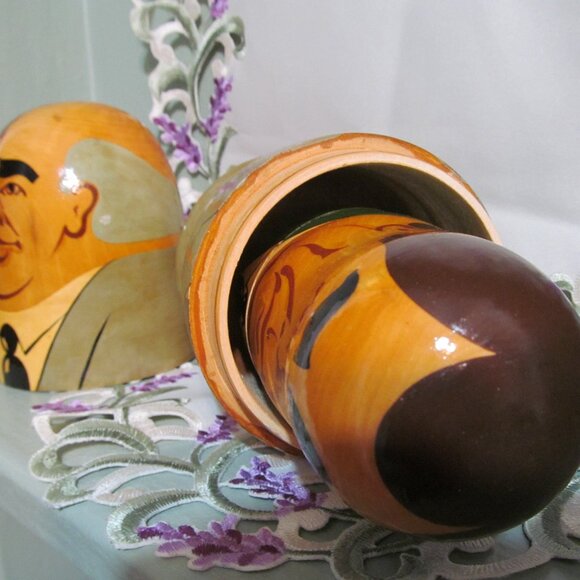 Vintage 5 Russian Political Leaders Wooden Matryoshka (nesting) Dolls Gorbachev - Picture 14 of 16